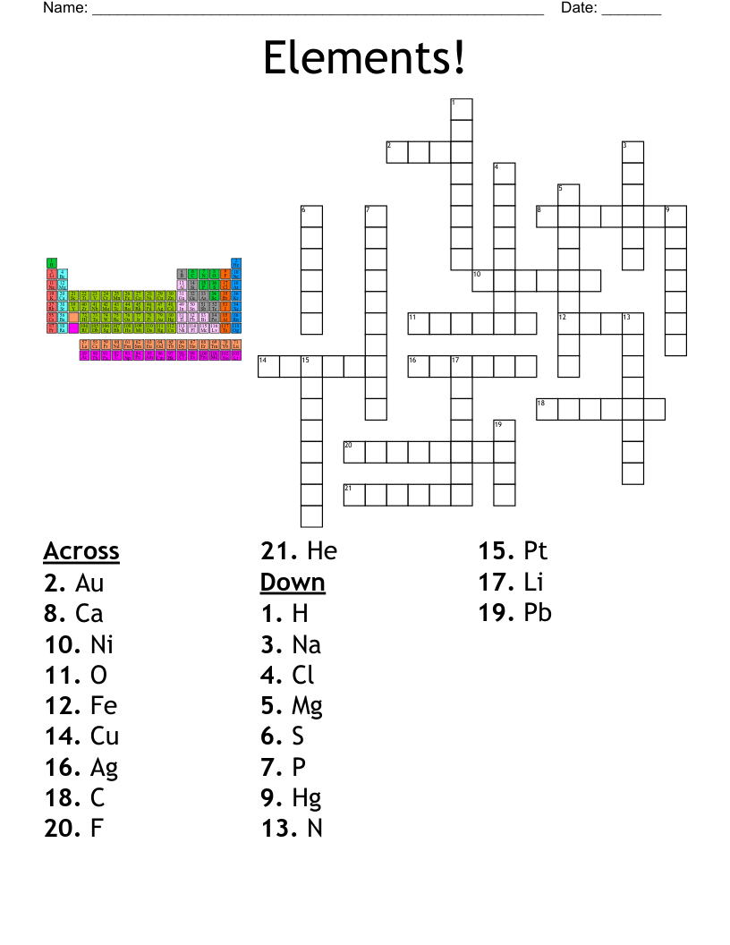 Elements Crossword WordMint