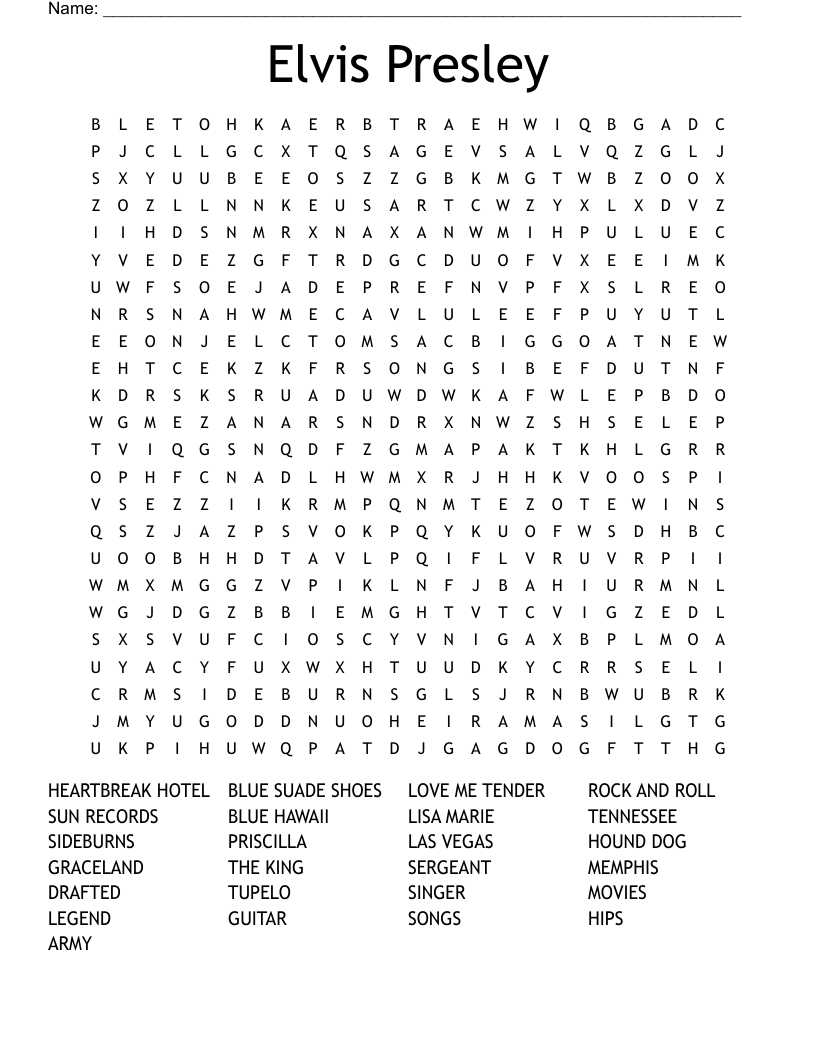 Elvis Presley Word Search WordMint