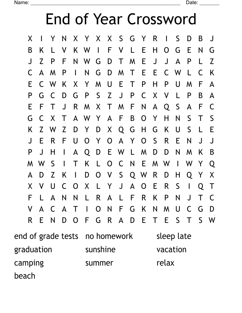 End Of Year Crossword Word Search WordMint