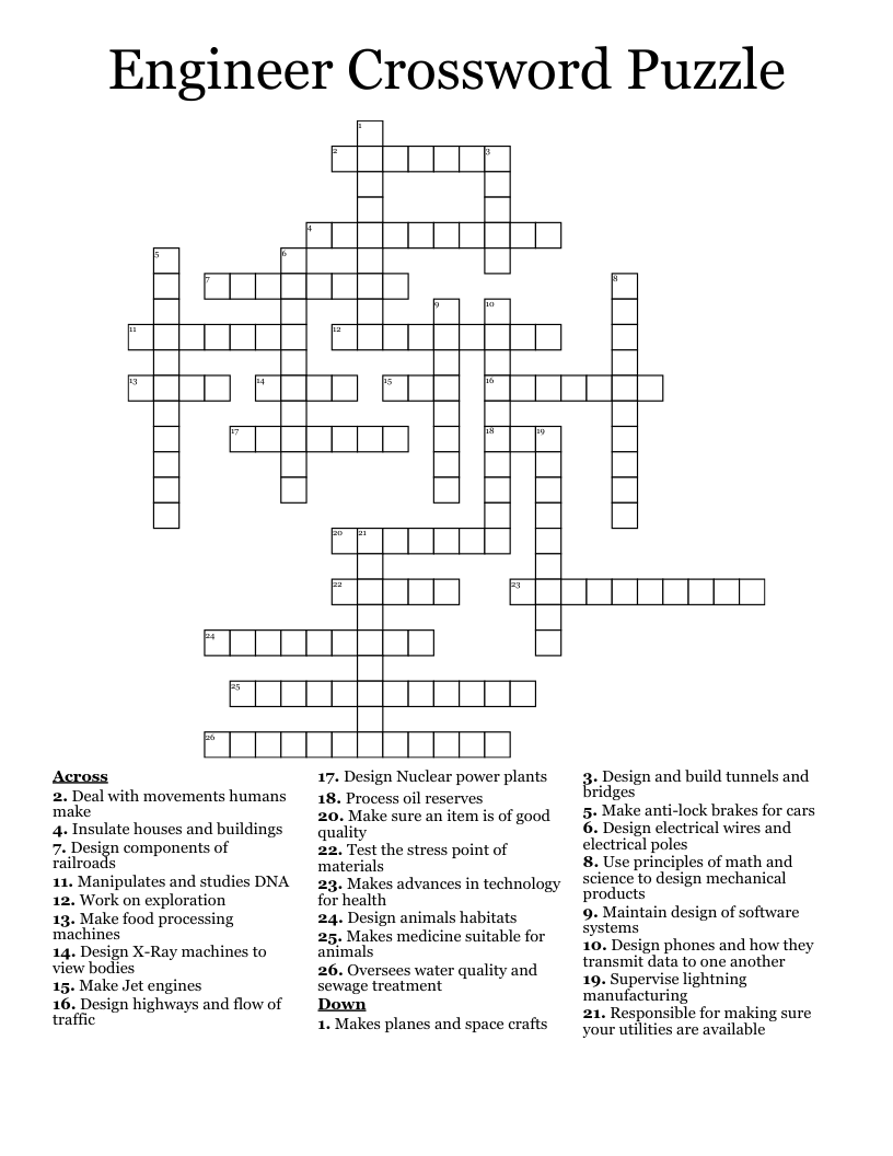 Engineer Crossword Puzzle WordMint