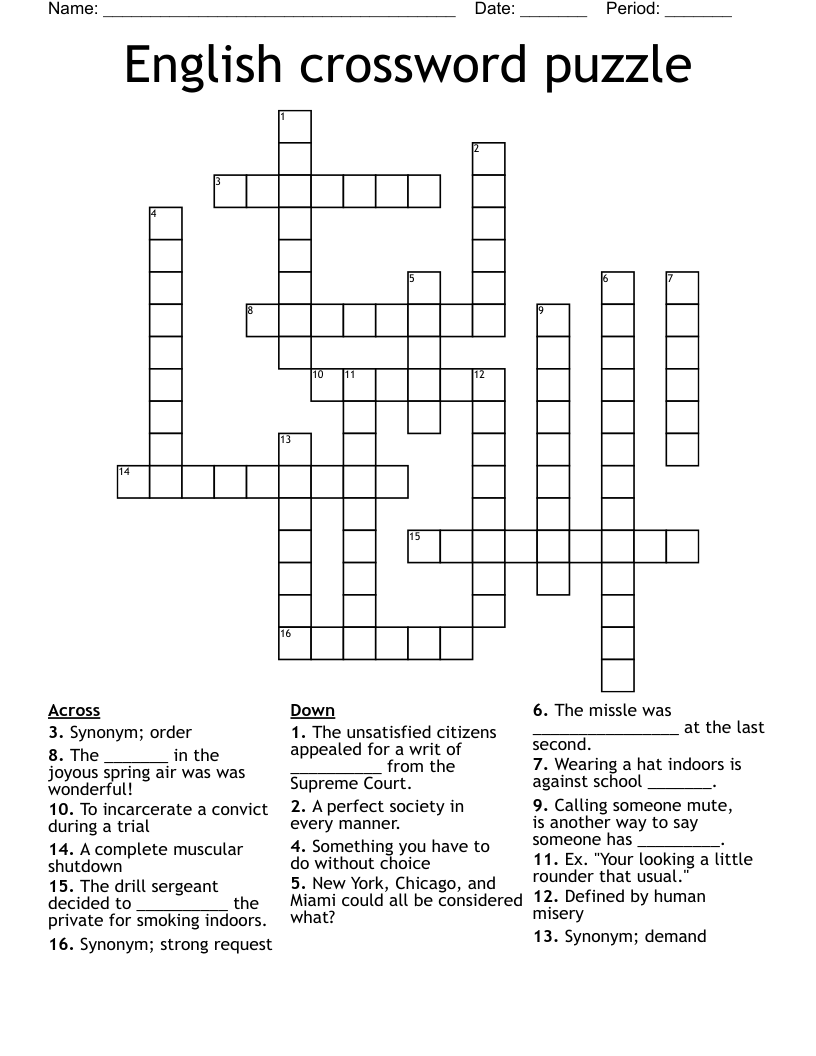 English Crossword Puzzle WordMint