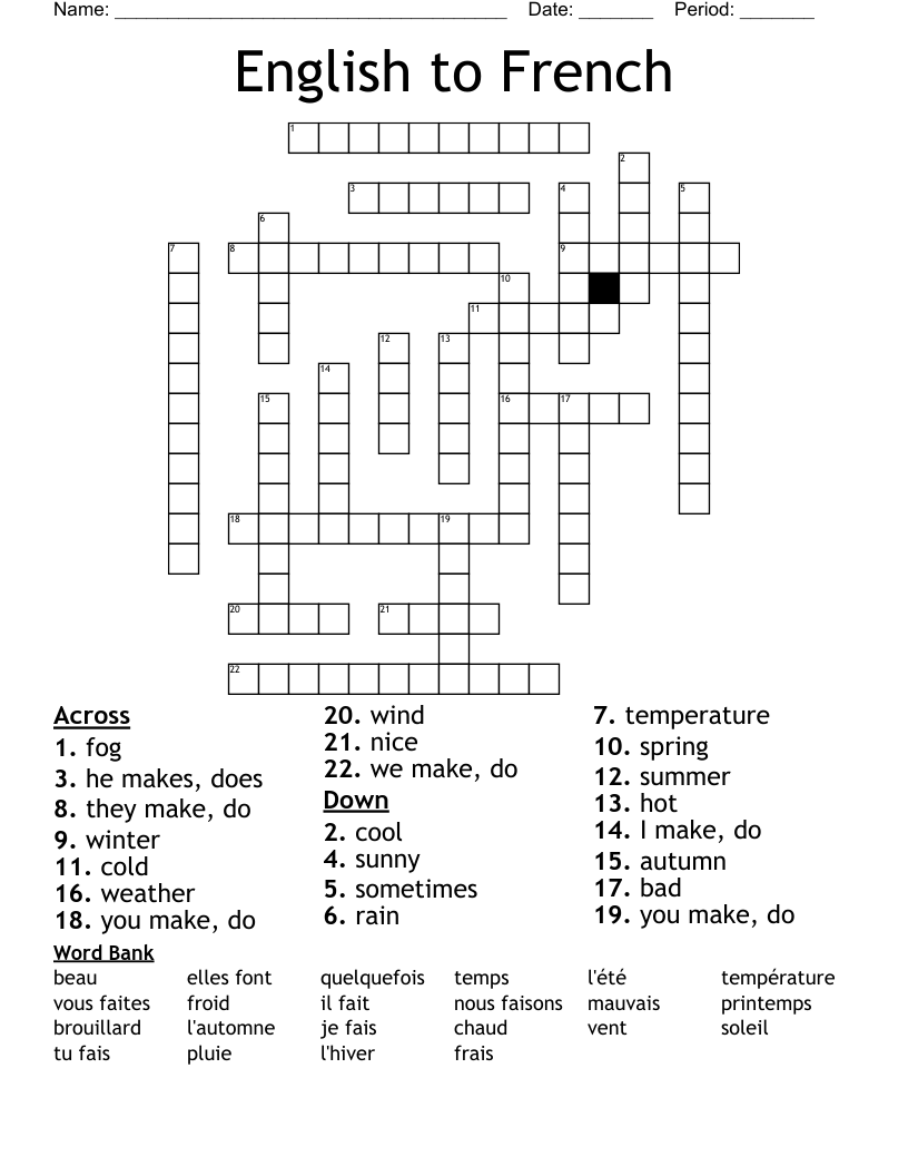 English To French Crossword WordMint