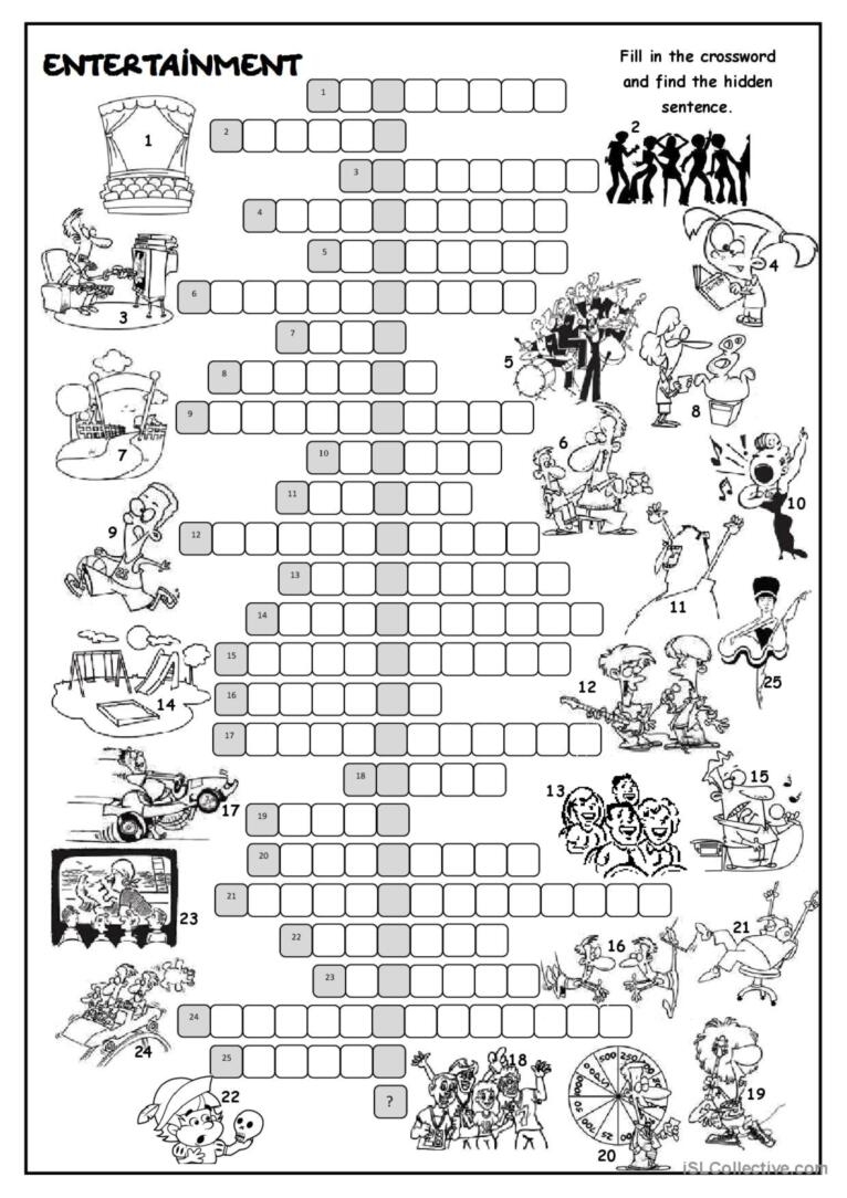 Entertainment Crossword Puzzl English ESL Worksheets Pdf Doc
