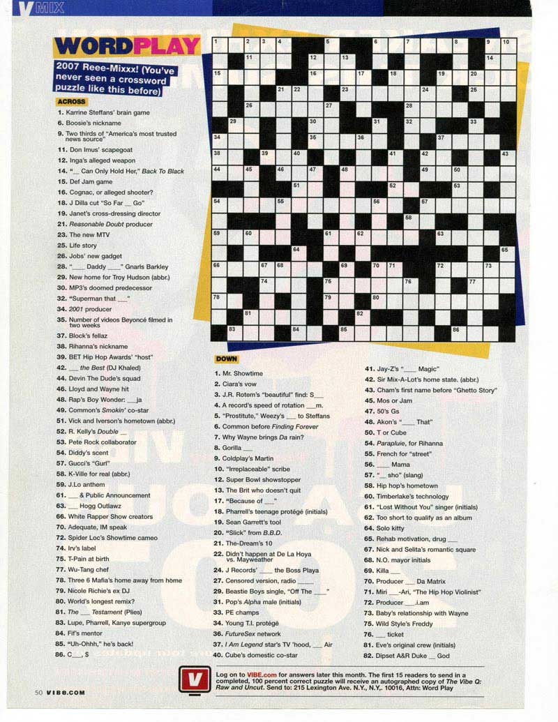 Entertainment Music TV Celebs Theme Crosswords