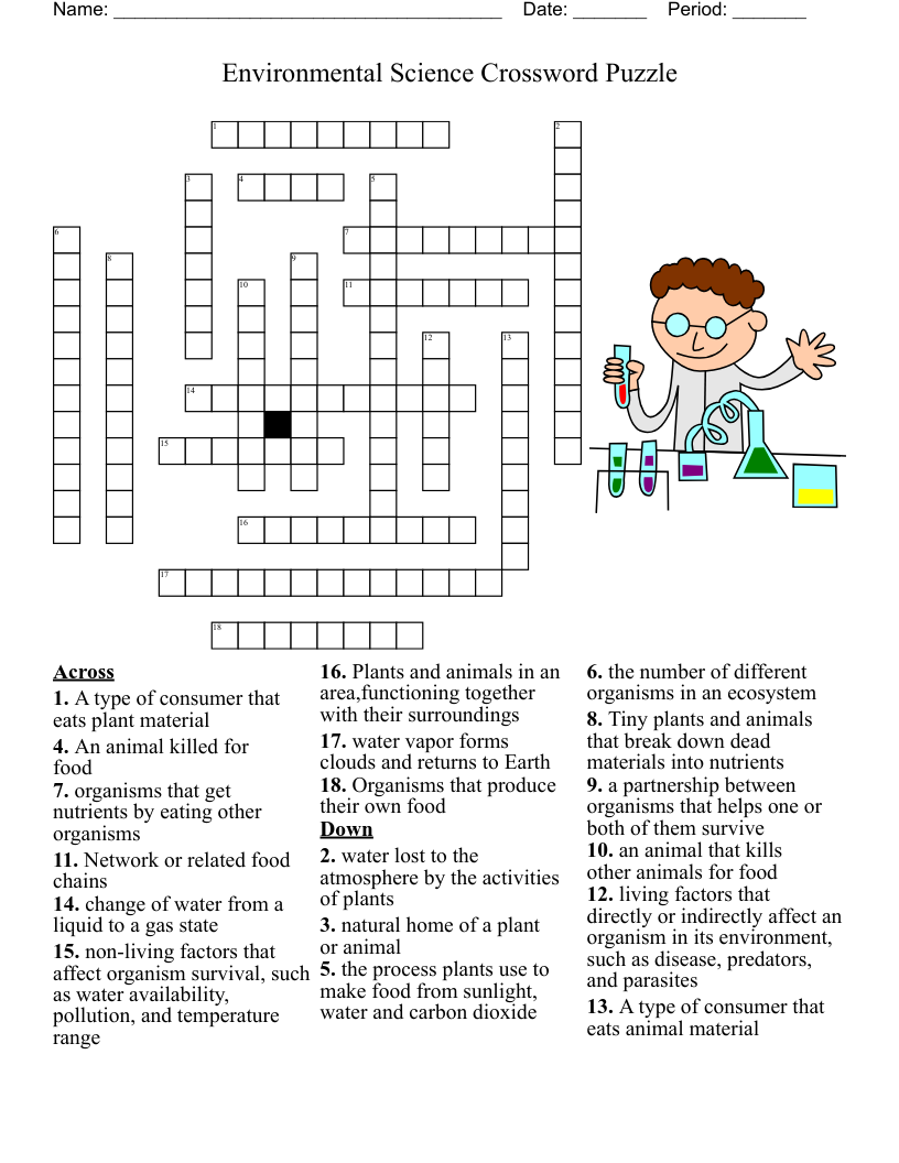 science crossword puzzles printable with answers