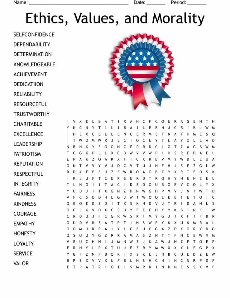 Ethics Values And Morality Word Search WordMint