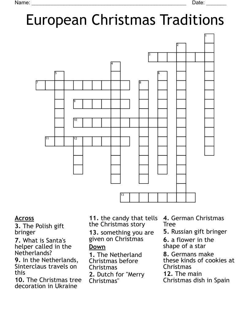 European Christmas Traditions Crossword WordMint