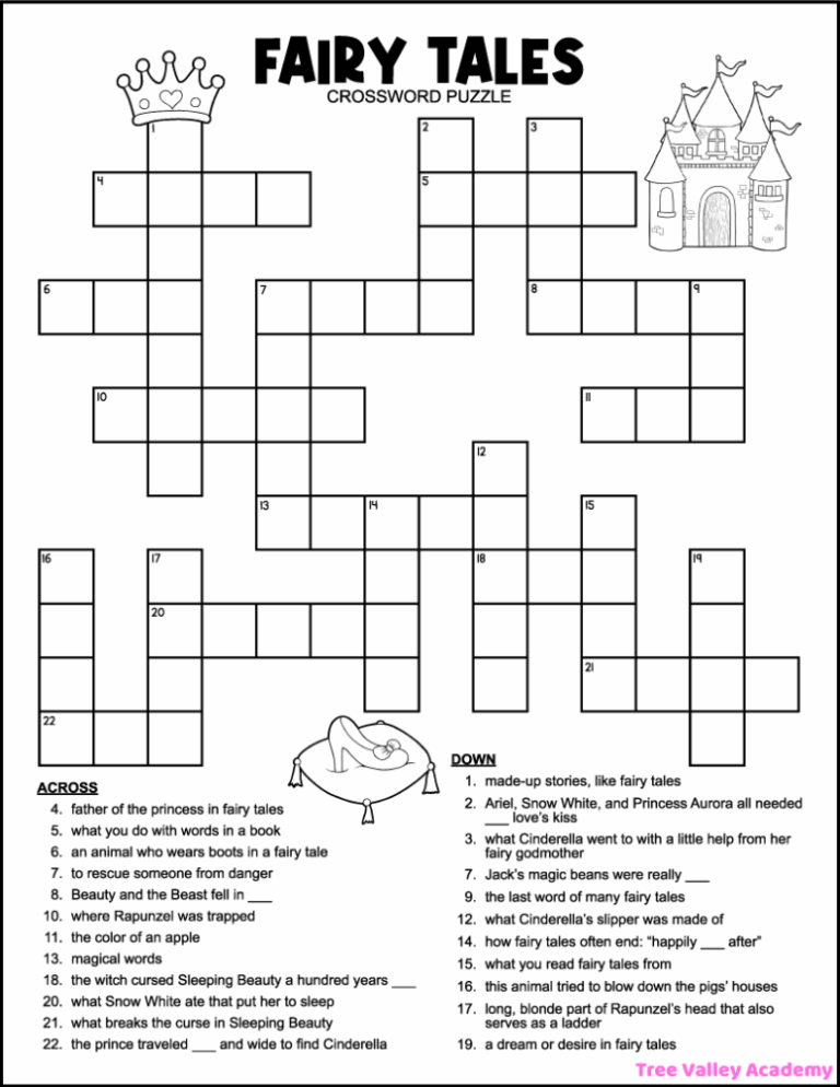 Fairy Tale Crossword Puzzles For Kids Tree Valley Academy