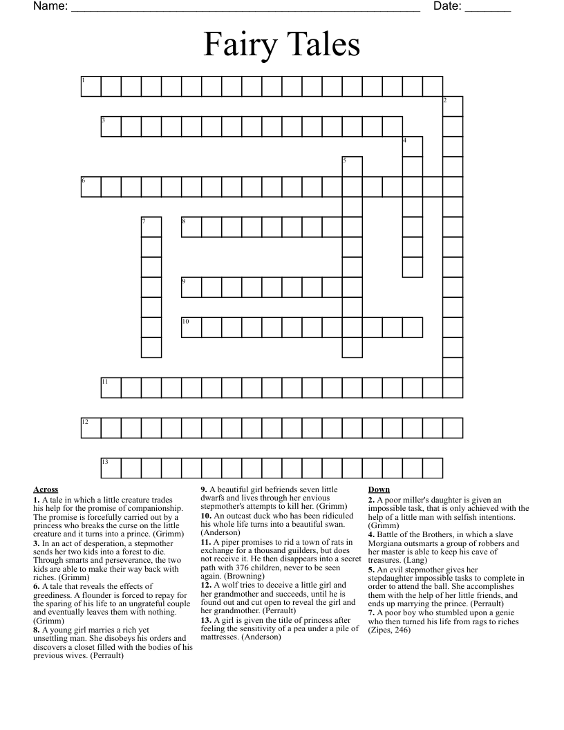 Fairy Tales Crossword WordMint