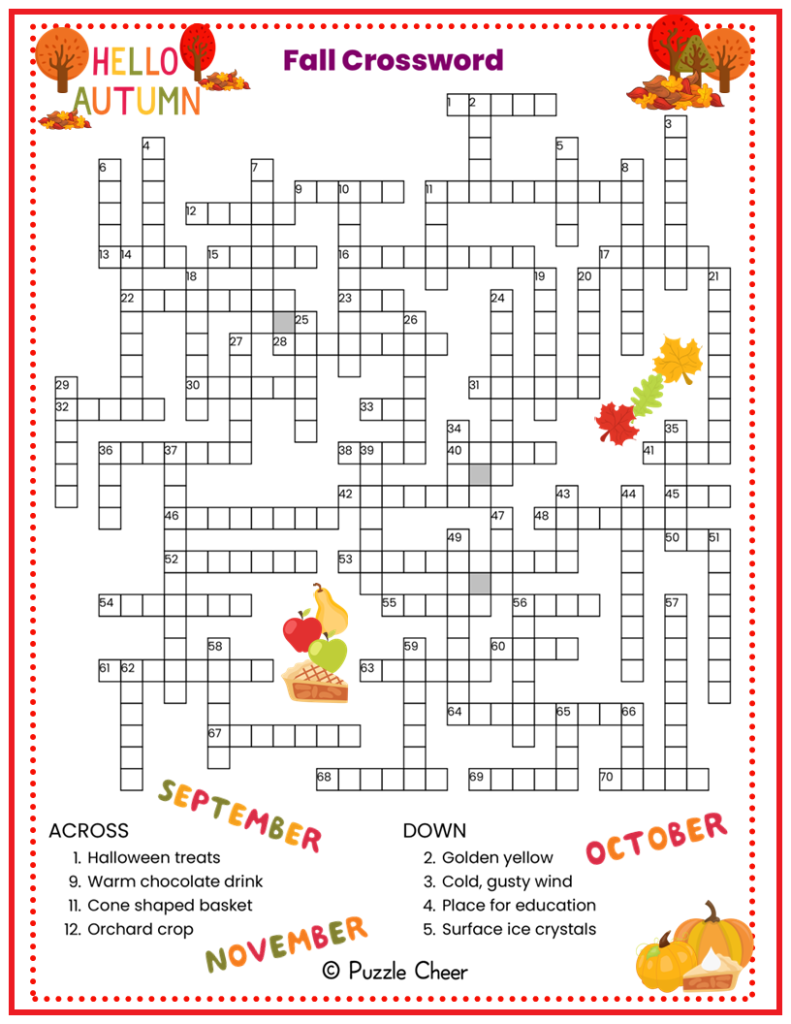 Fall Crossword Puzzle Puzzle Cheer