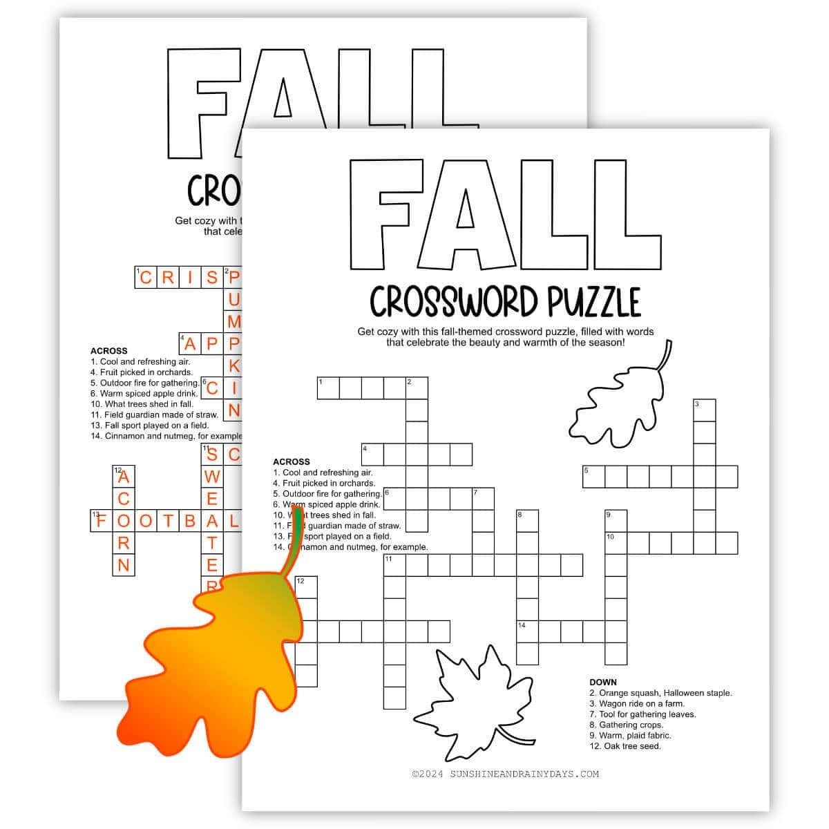 Fall Crossword Puzzle Sunshine And Rainy Days