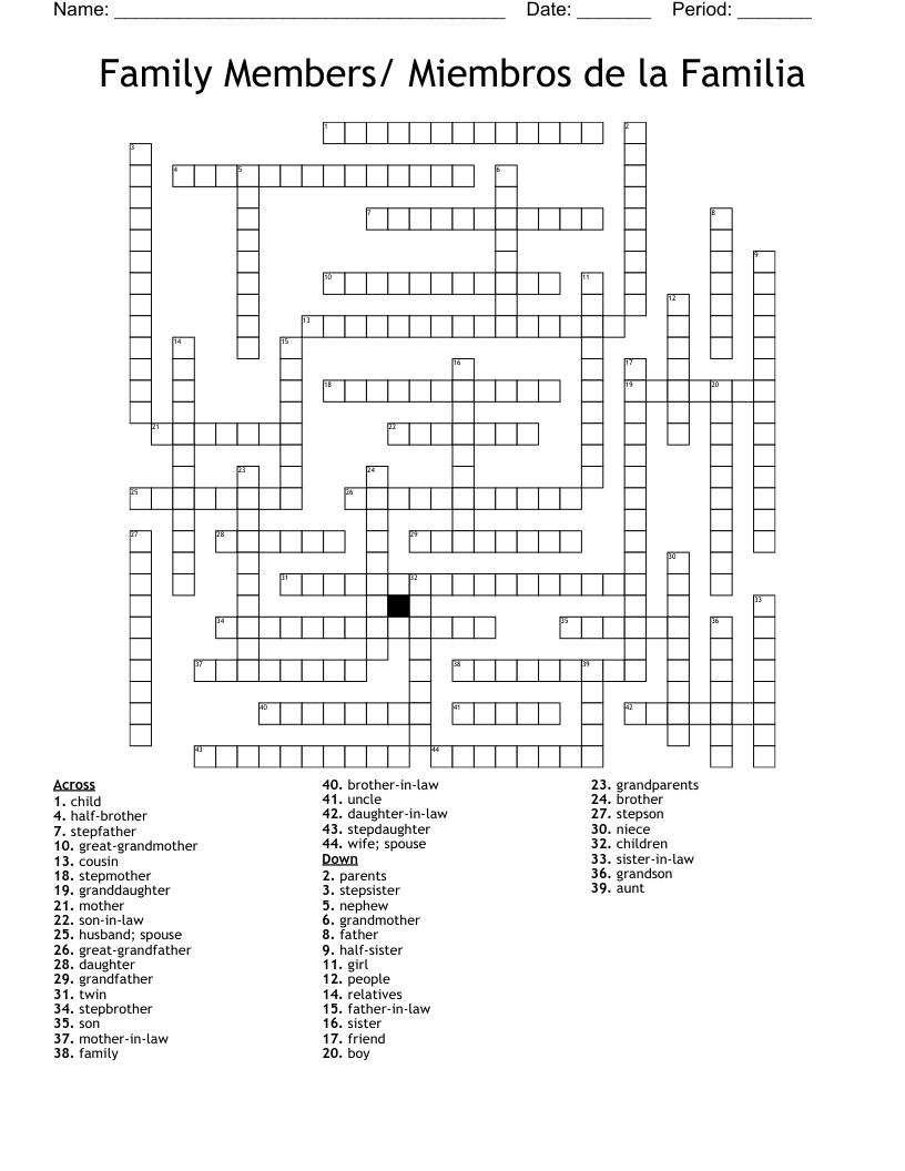 Family Members Miembros De La Familia Crossword WordMint
