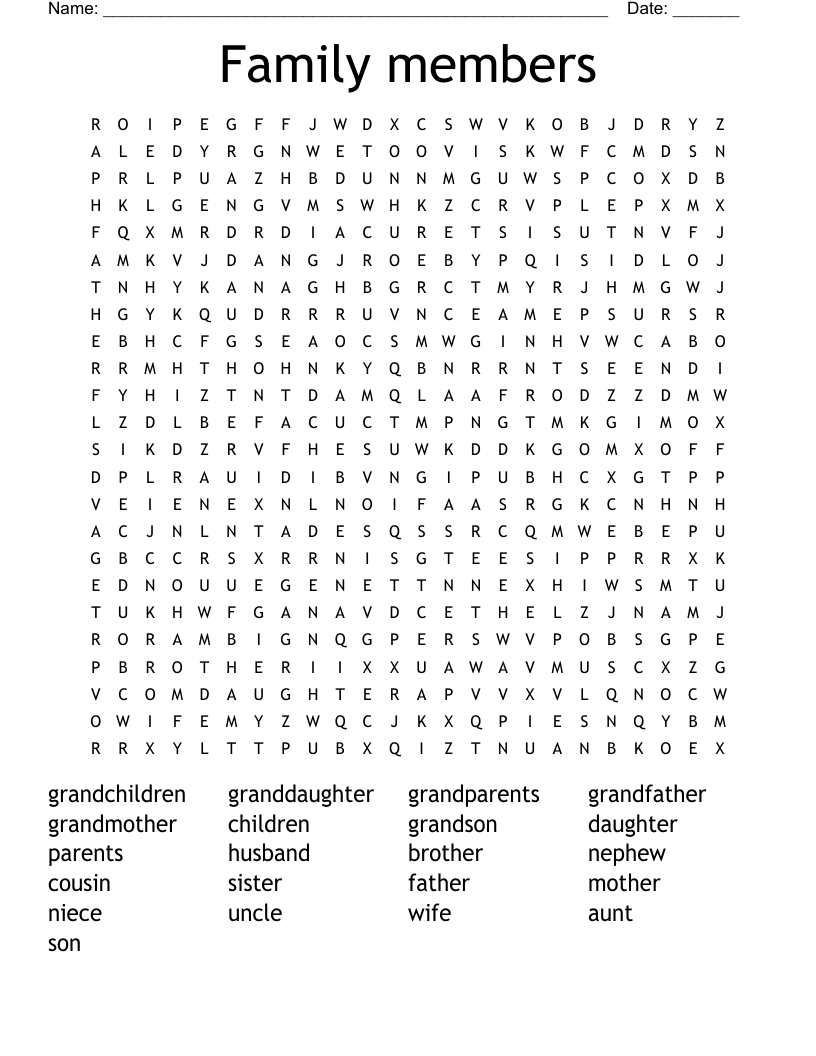 Family Members Word Search WordMint