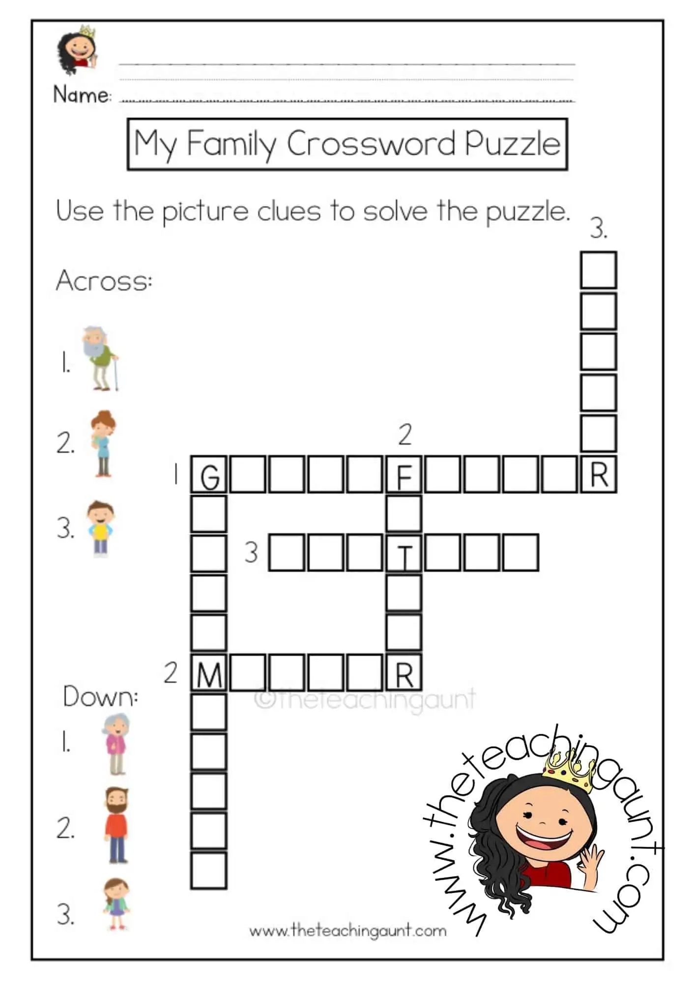 family members crossword puzzles printable