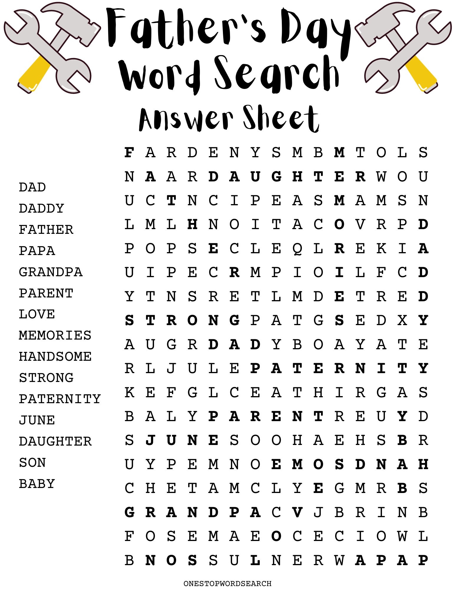 Father s Day Word Search Puzzle With Answer Sheet Holiday Games Holiday Puzzles Family Activities Children s Puzzles Etsy
