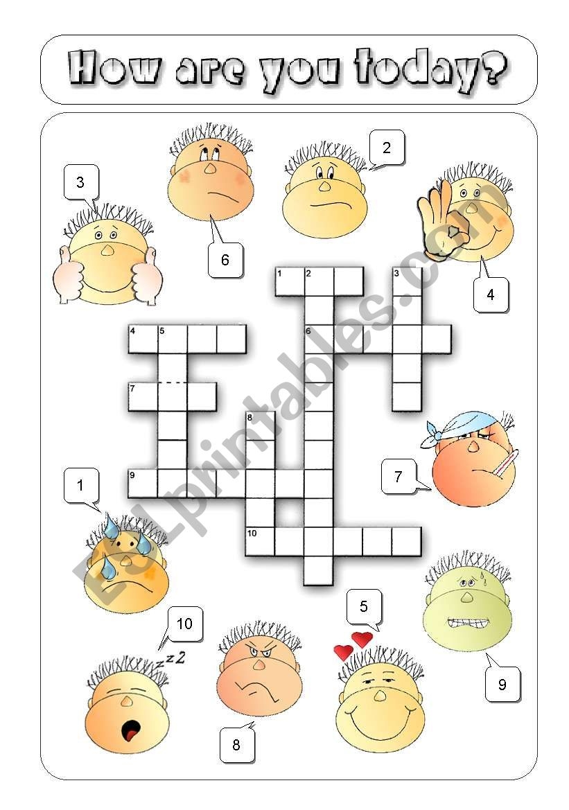 Feelings Crossword ESL Worksheet By Alenka