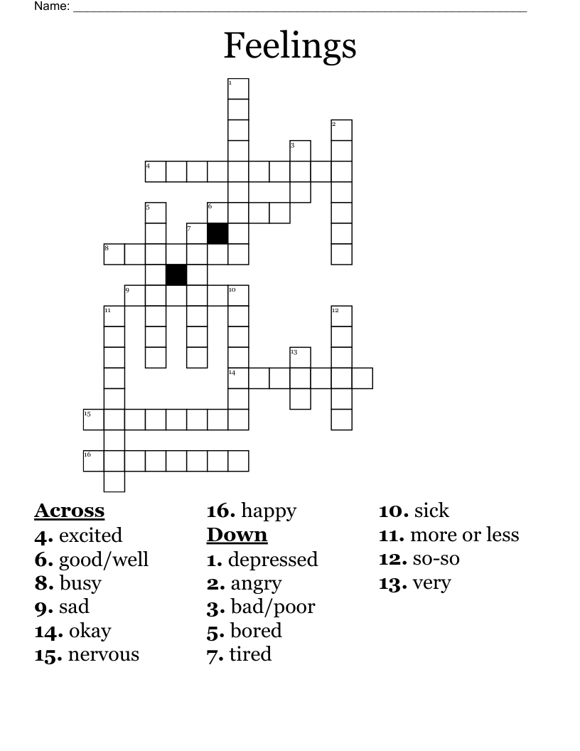 Feelings Crossword WordMint
