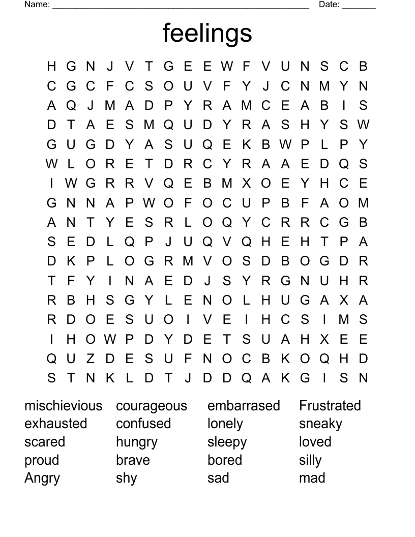 Feelings Word Search WordMint