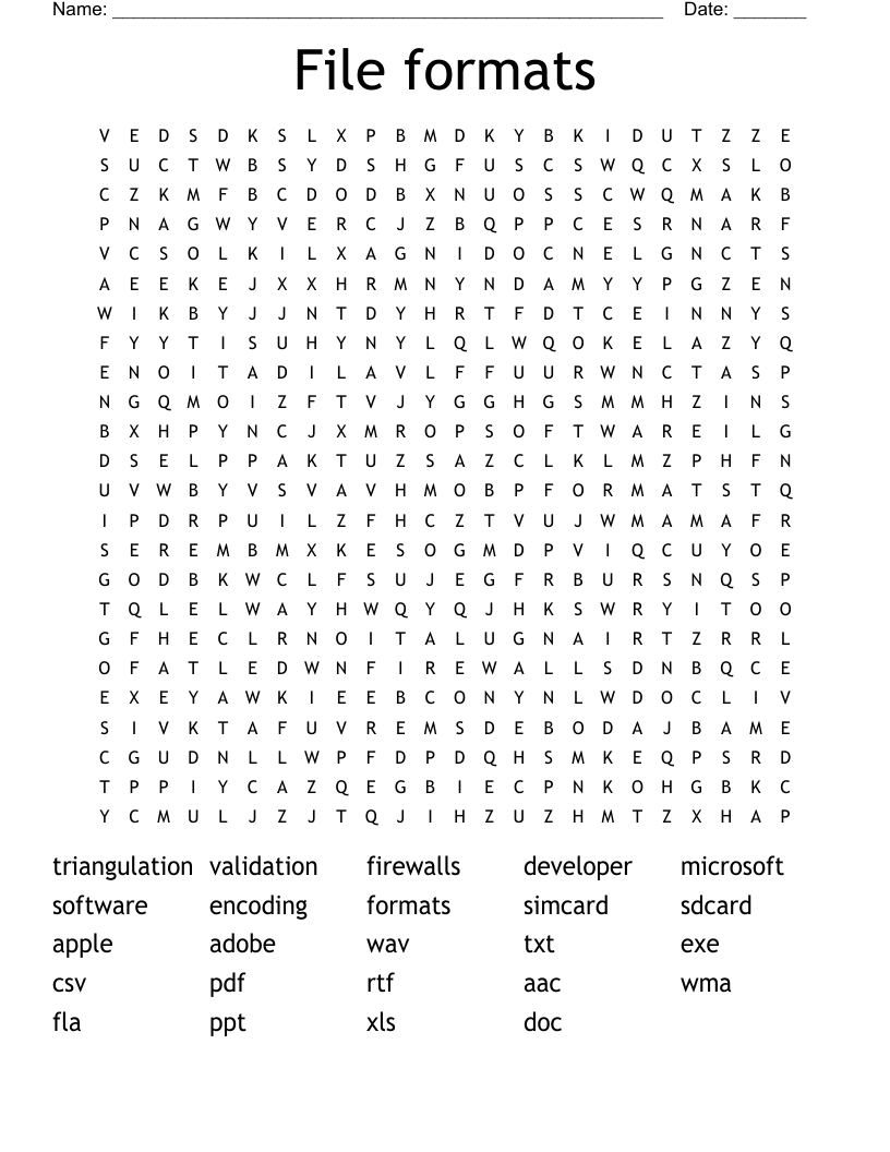 File Formats Crossword WordMint