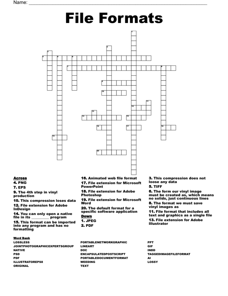 File Formats Crossword WordMint
