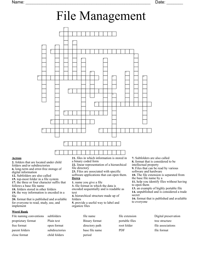 File Management Crossword WordMint