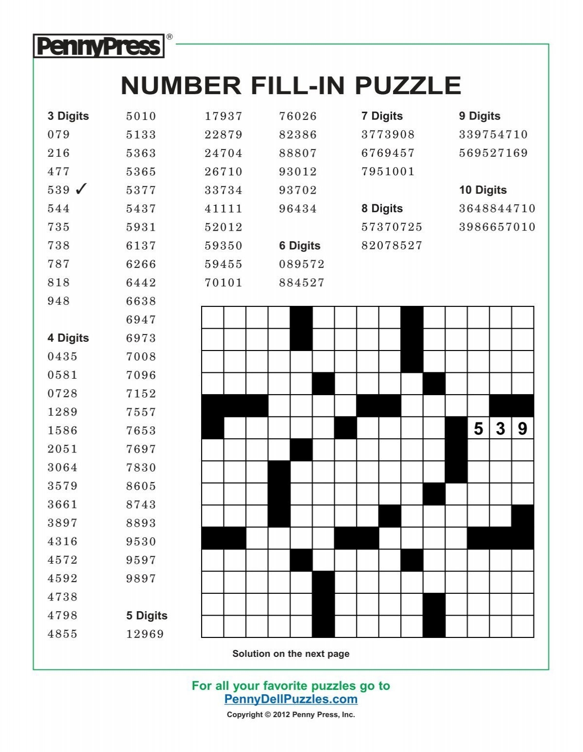 printable number crossword puzzles