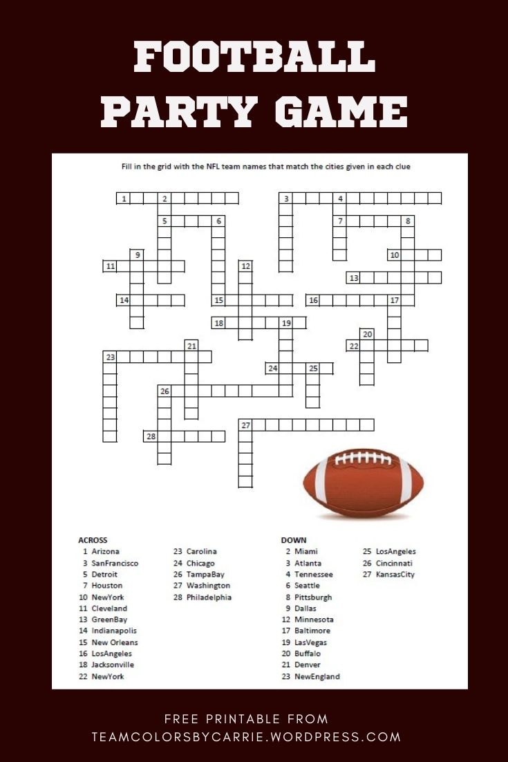 Football Crossword FREE Printable
