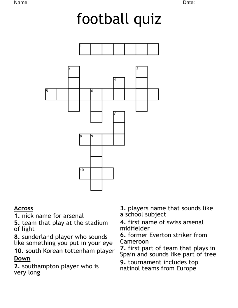 Football Quiz Crossword WordMint