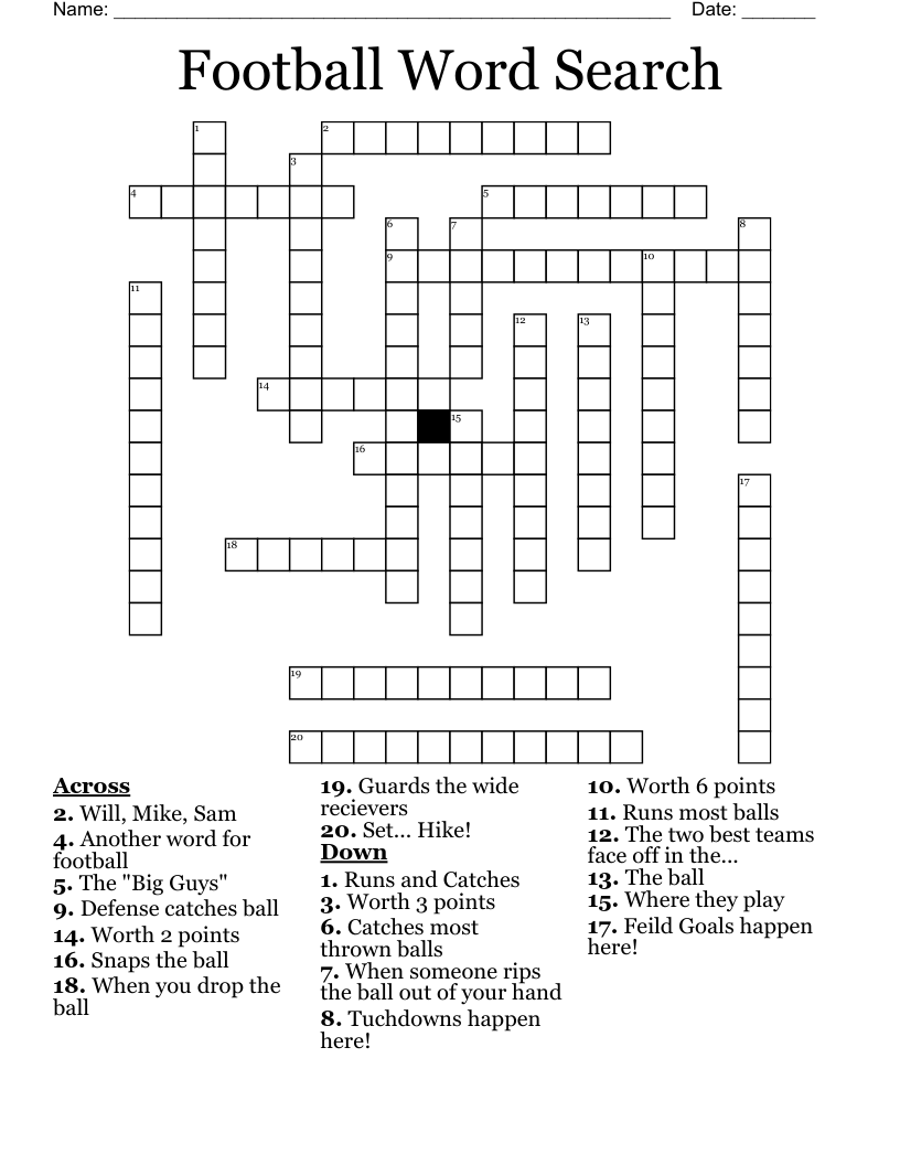 free printable football crosswords