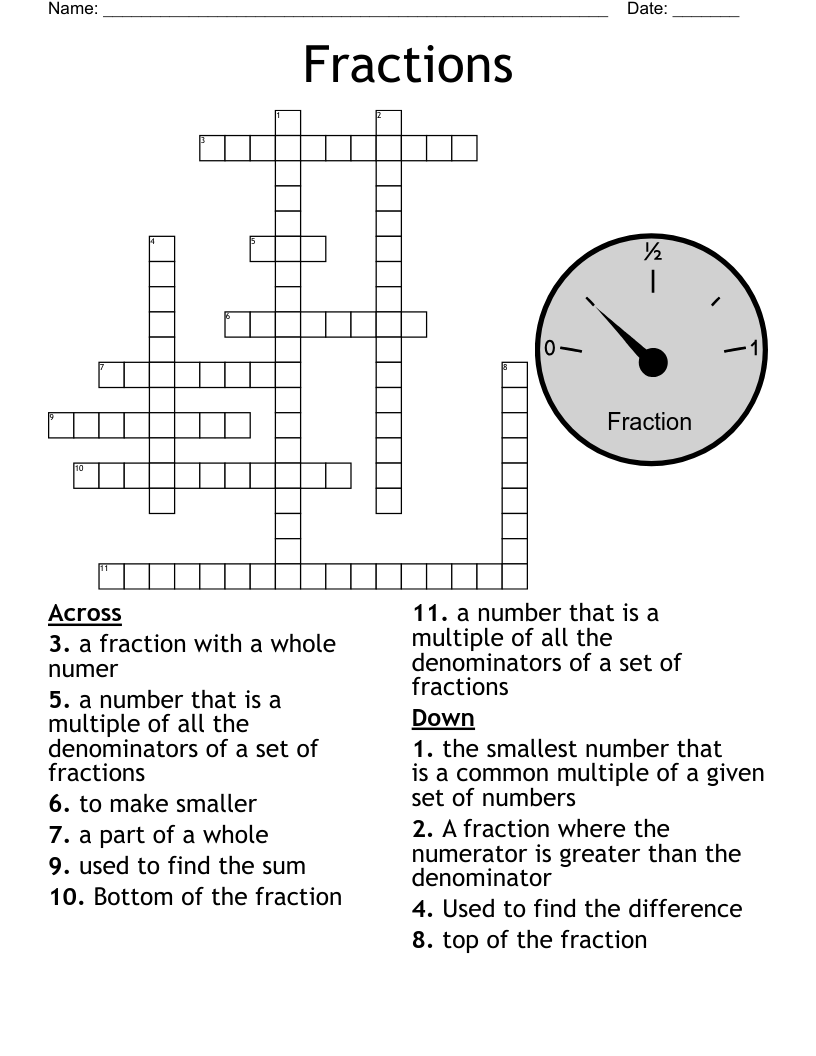 Fractions Crossword WordMint