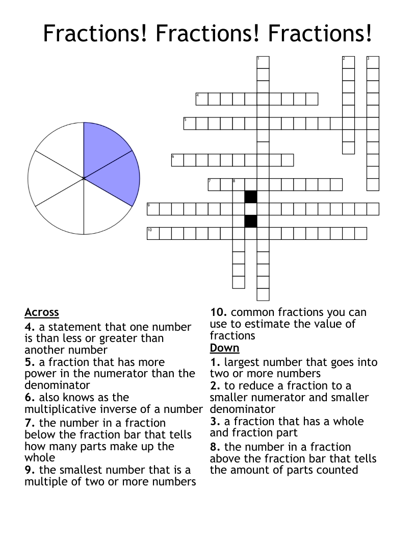 Fractions Fractions Fractions Crossword WordMint