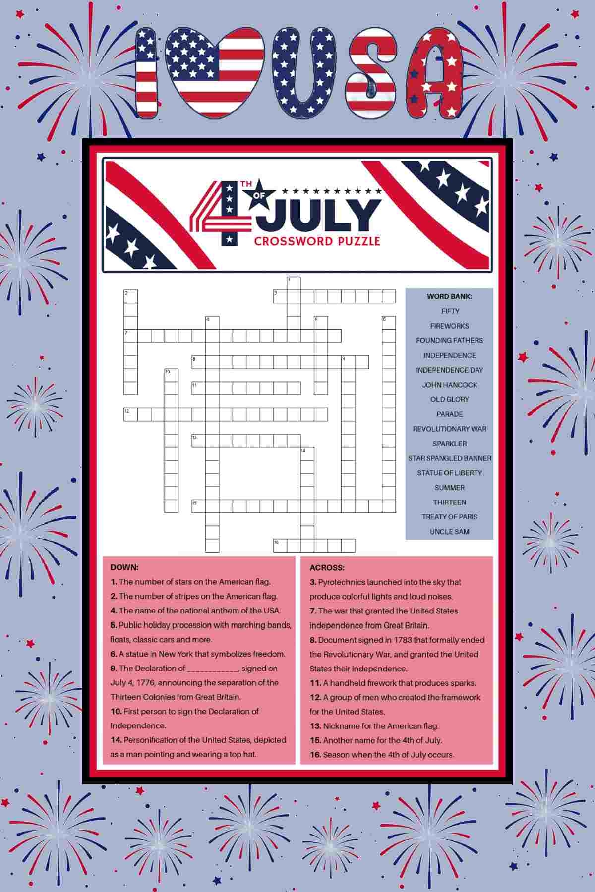 independence day crossword puzzle printable free