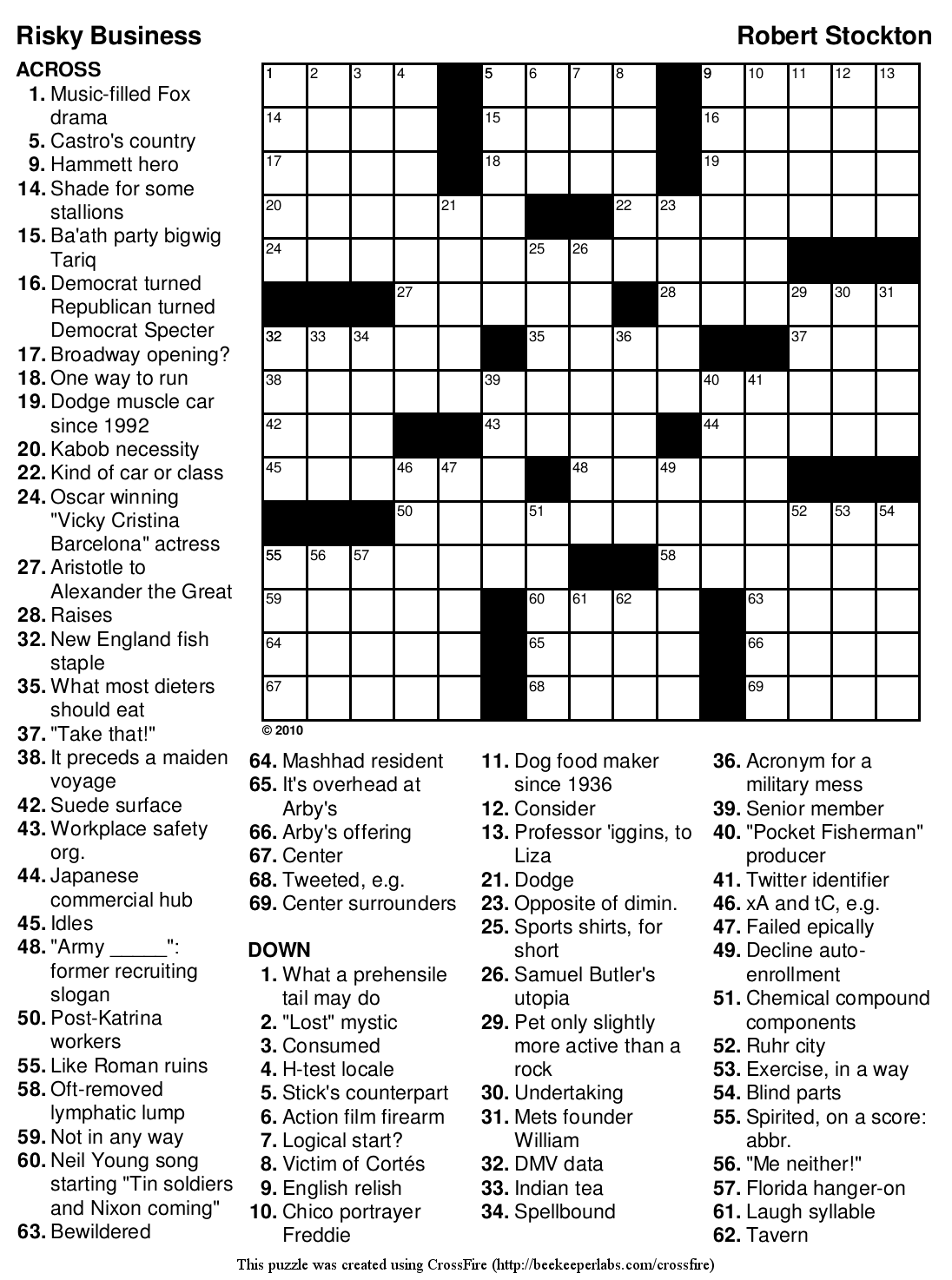 Free Crossword 139 Risky Business Beekeeper Crosswords
