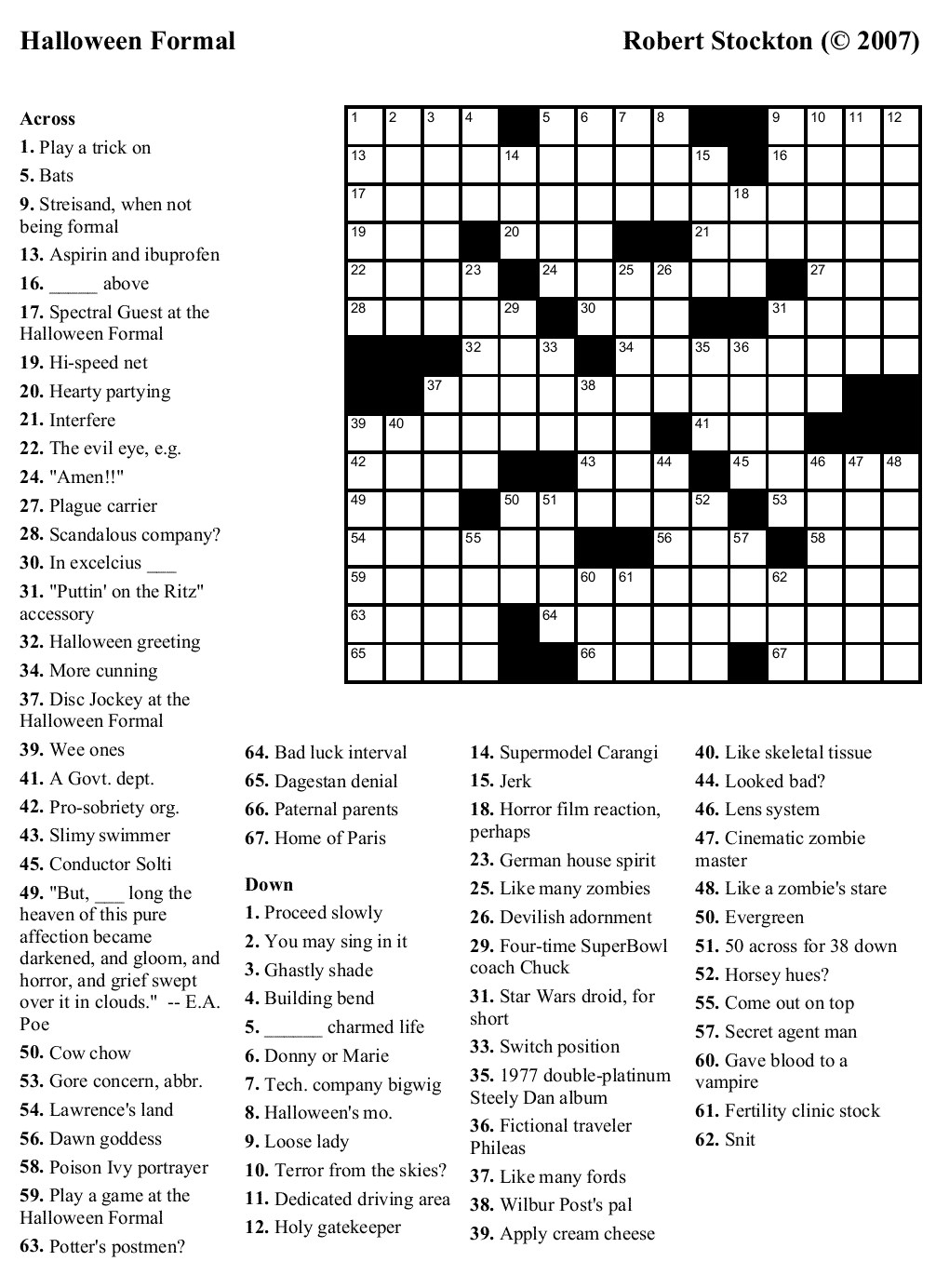free printable crossword puzzles for halloween