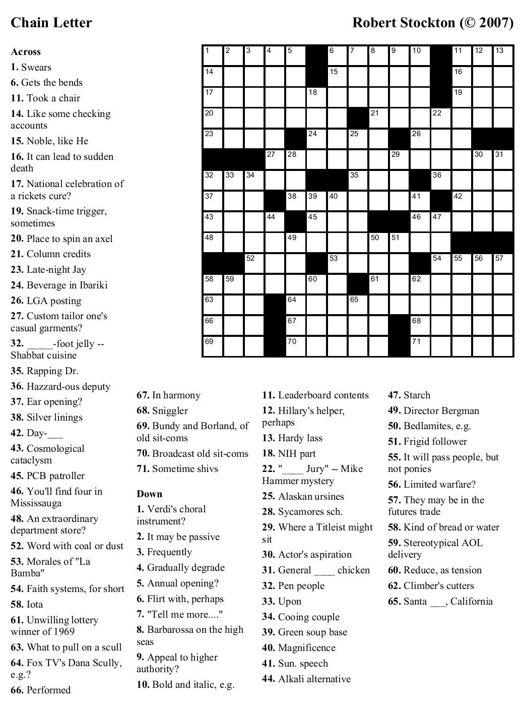 Free Crossword Puzzle 31 Chain Letter Beekeeper Crosswords