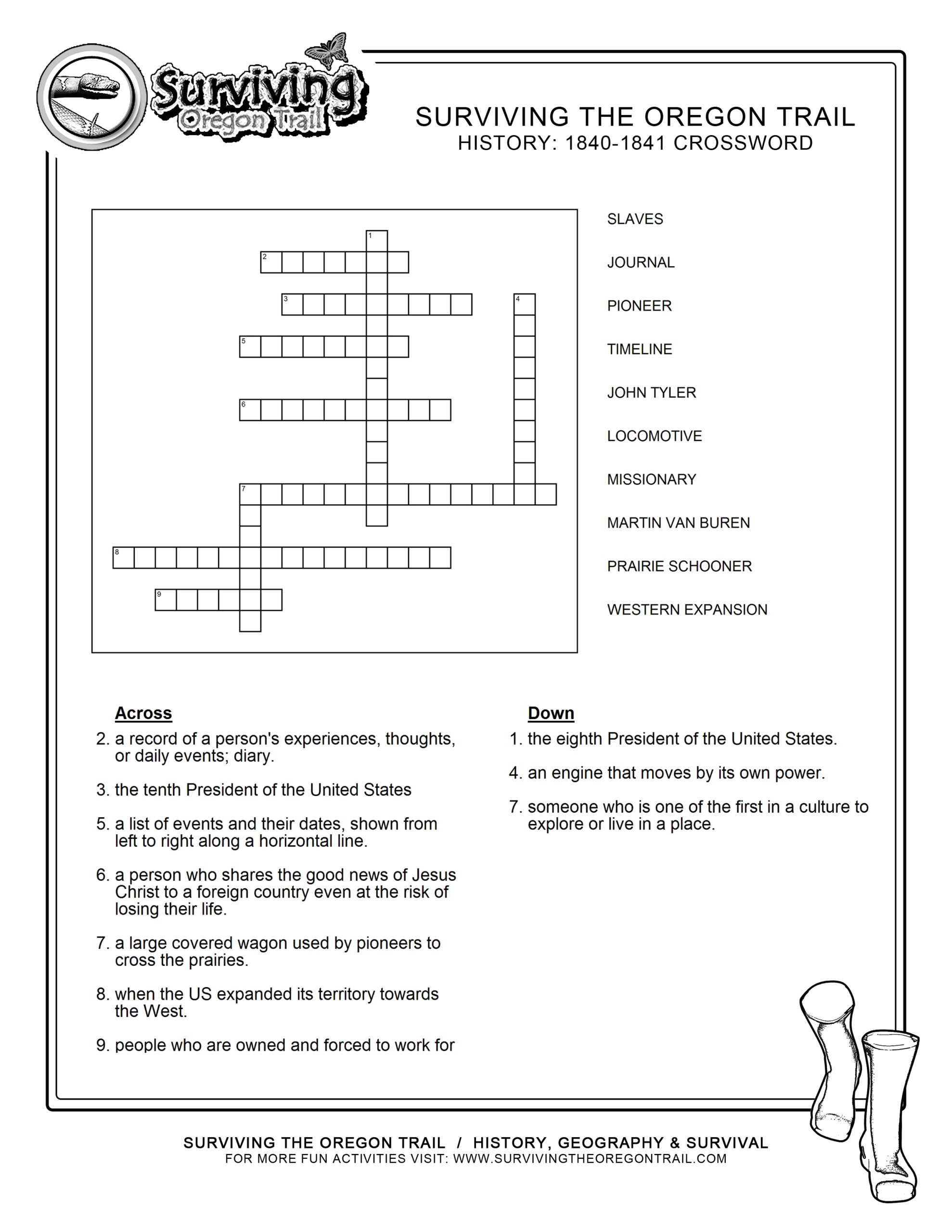 Free Crosswords Puzzle History 1840 41 b Surviving The Oregon Trail