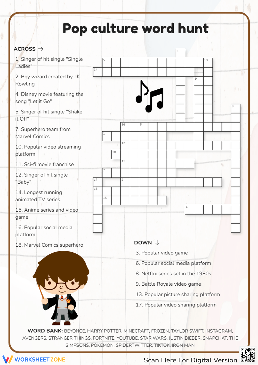 Free Interesting Pop Culture Crossword Puzzles For Everyone Worksheets Library
