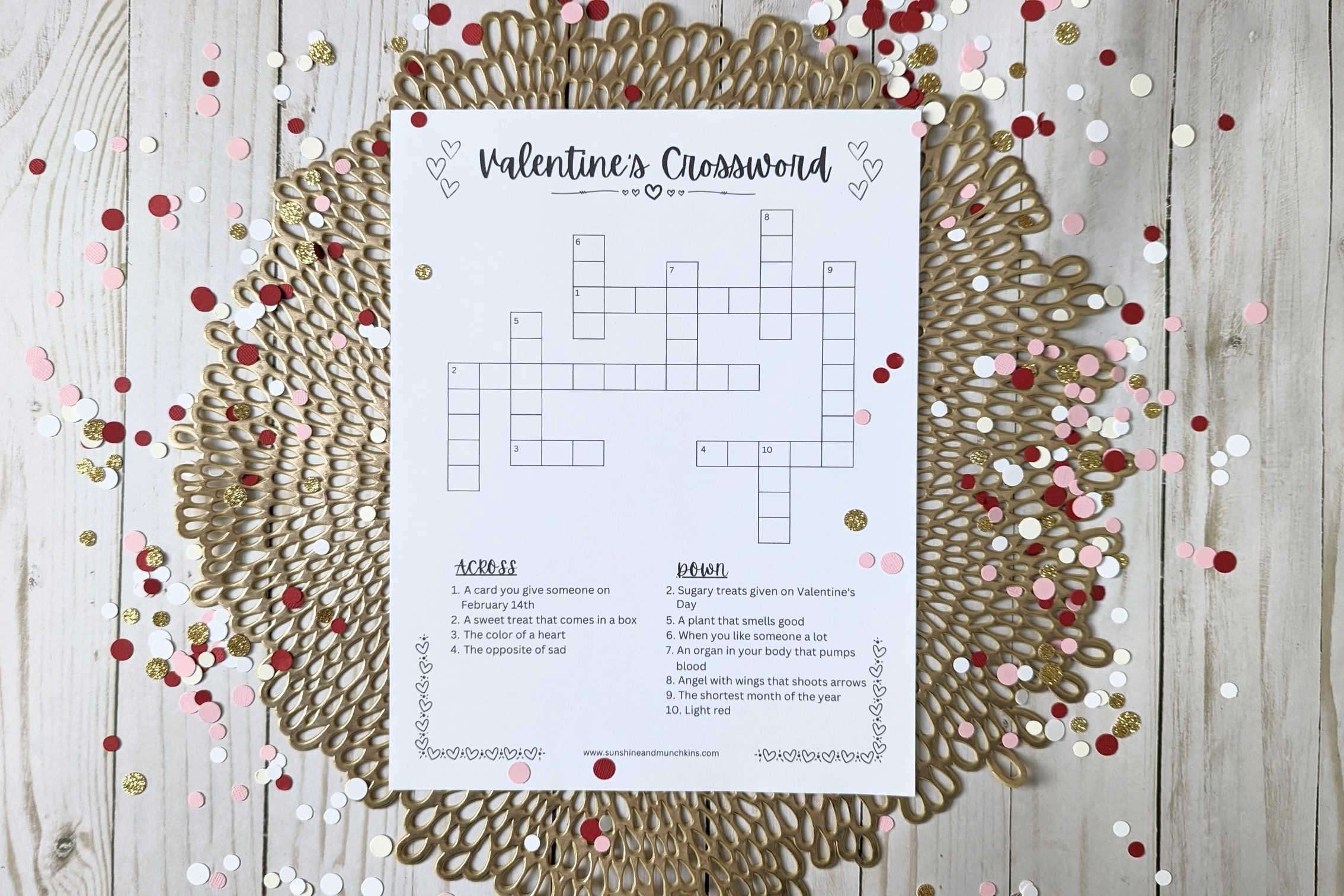 valentines crossword puzzles printable