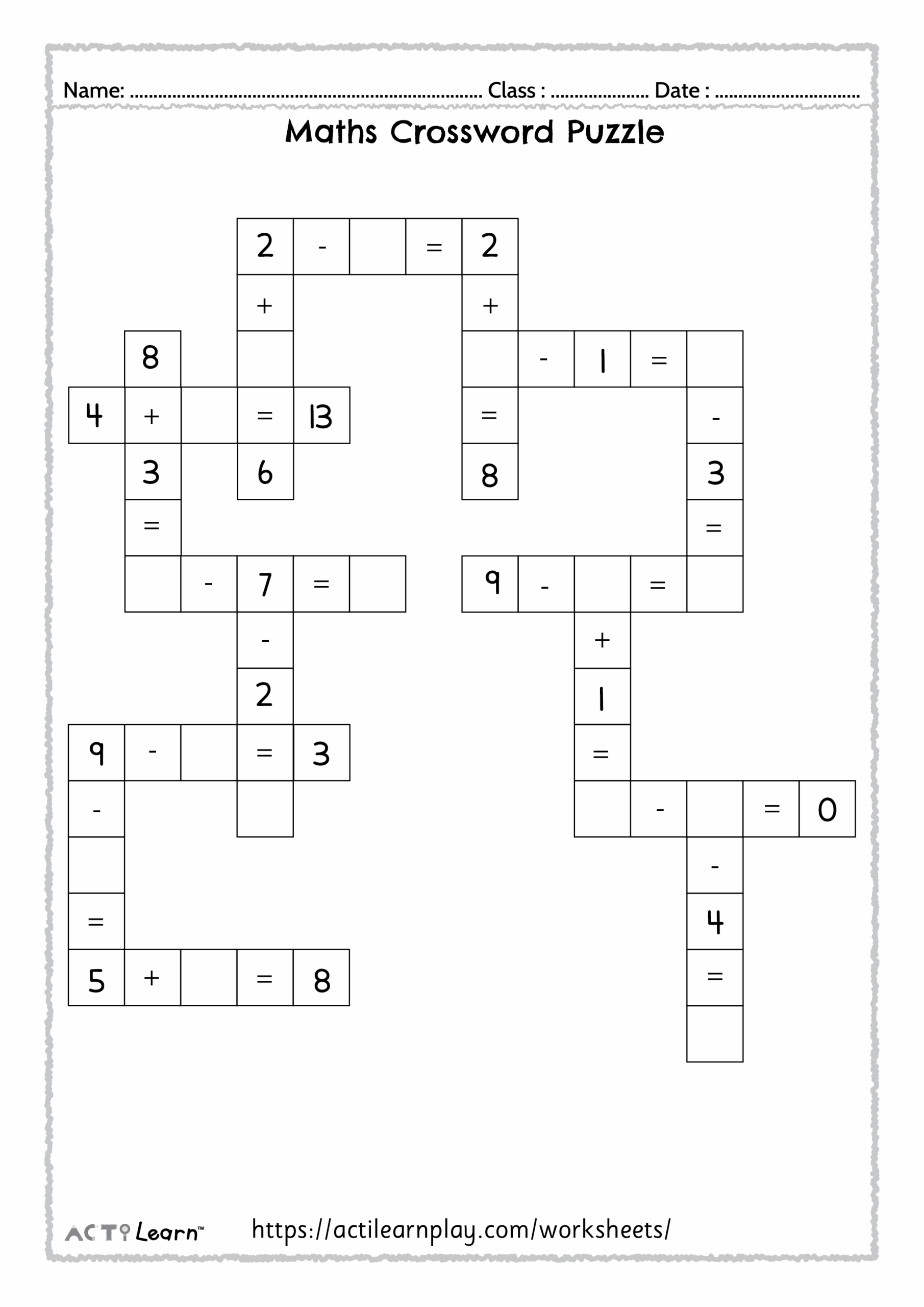 math terms crossword puzzle printable
