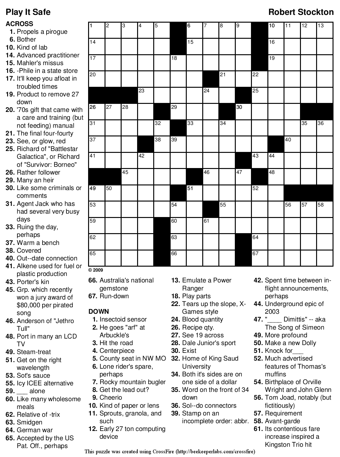 Free Printable Crossword 102 Play It Safe Beekeeper Crosswords Free Printable Crossword 102 Play It Safe Beekeeper Crosswords