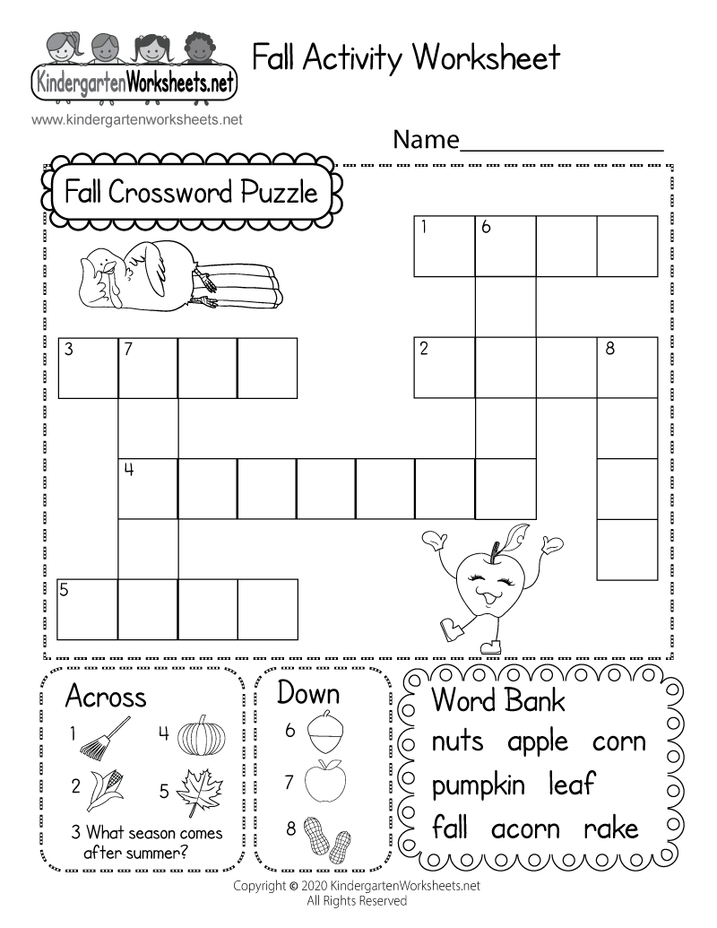Free Printable Fall Crossword Puzzle Worksheet