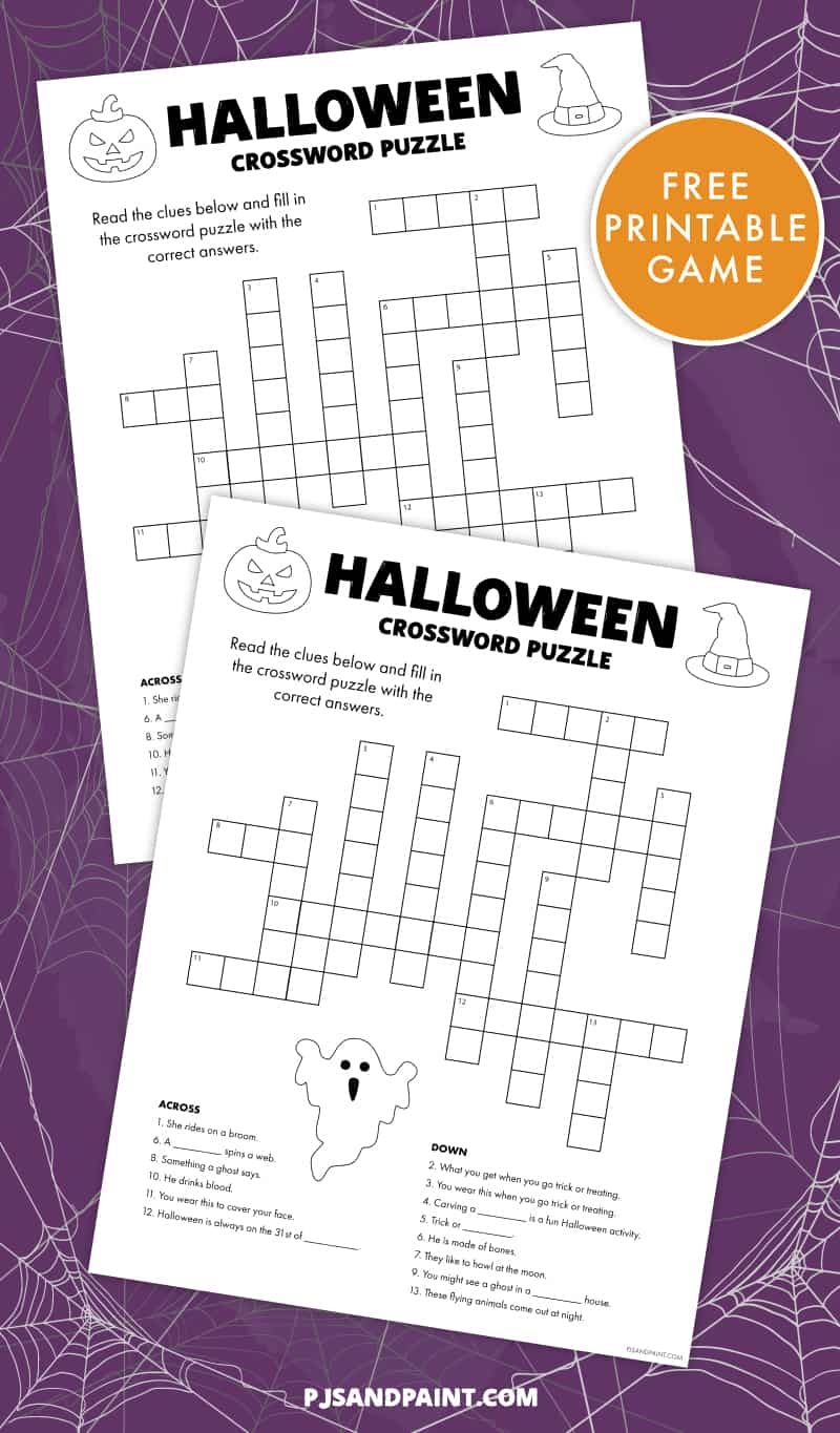 Free Printable Halloween Crossword Puzzle Pjs And Paint