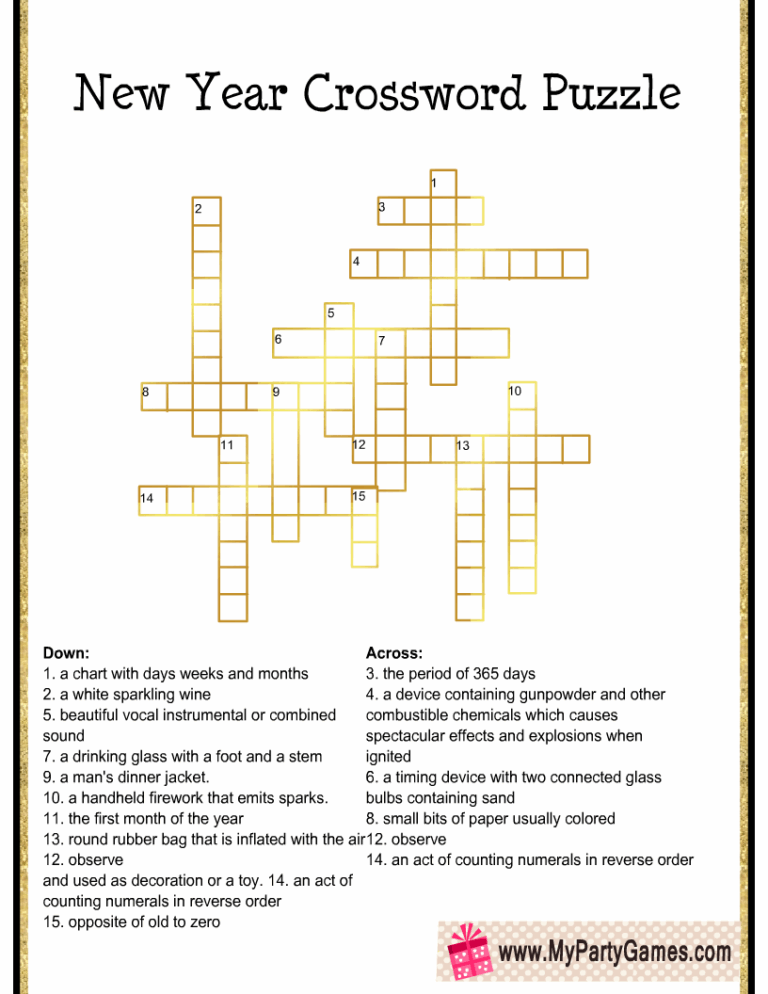 Free Printable New Year Crossword Puzzle For Adults
