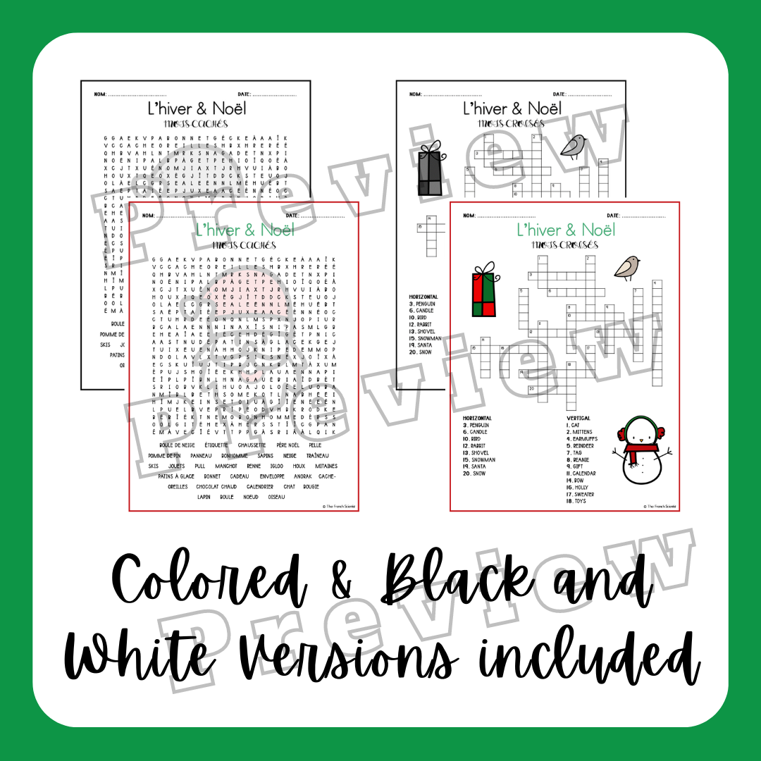 printable french christmas crossword puzzles