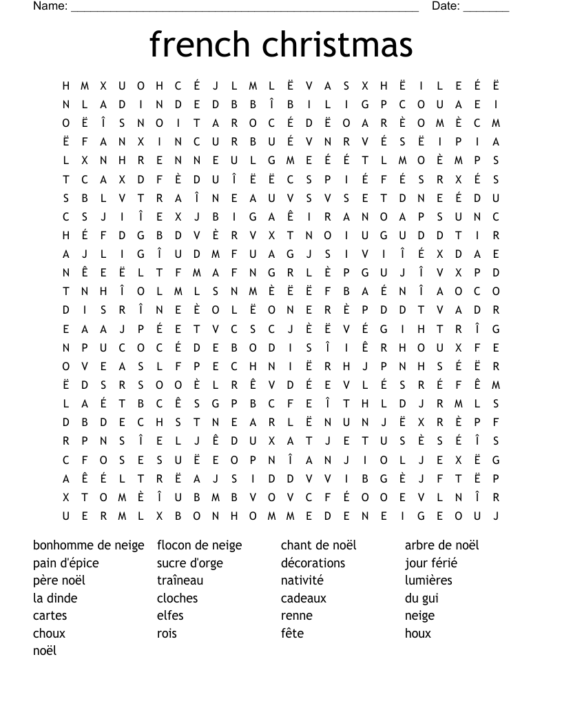 French Christmas Word Search WordMint