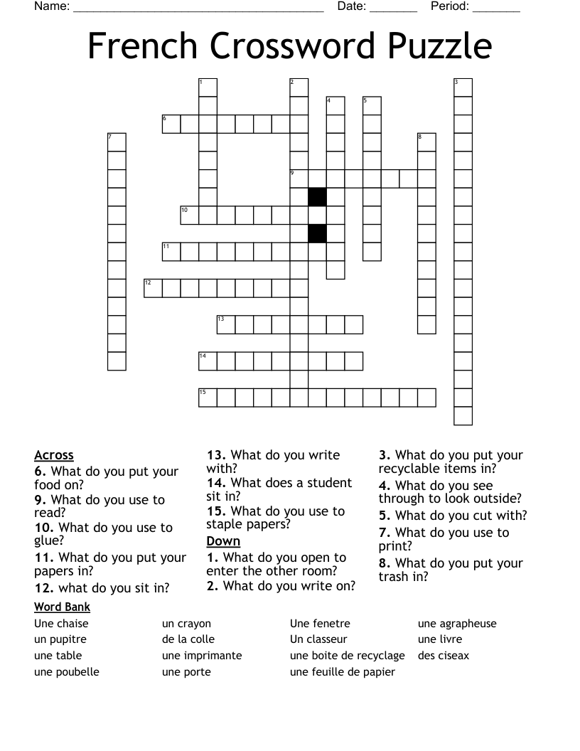 French Crossword Puzzle Write It All In French WordMint