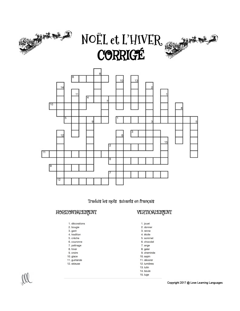 French No l Mots Crois s French Christmas Crossword Puzzle By Teach Simple