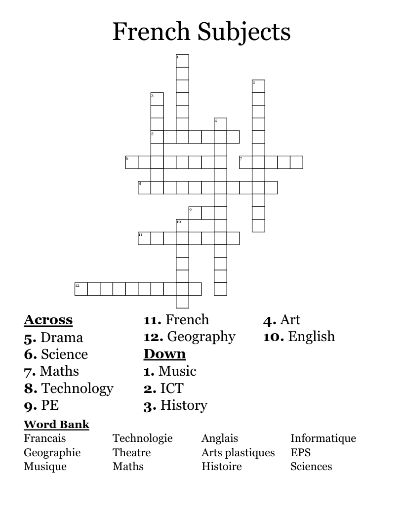 french english crossword puzzles to printable free