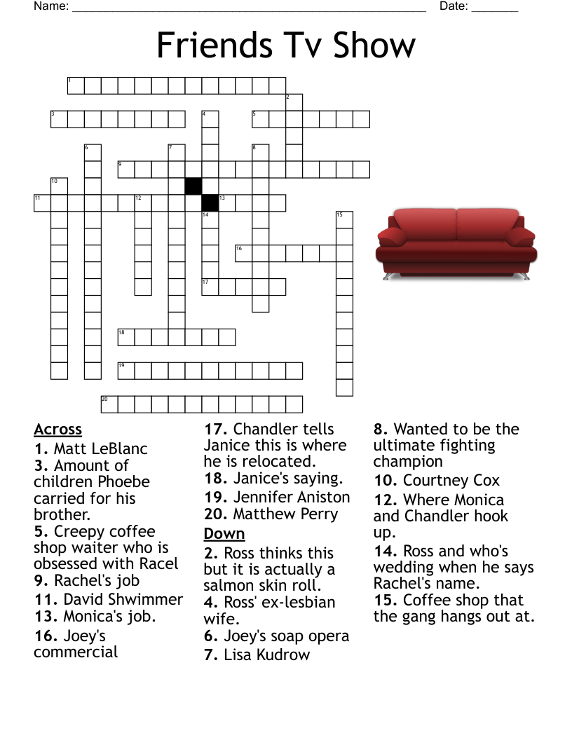 Friends Tv Show Crossword WordMint