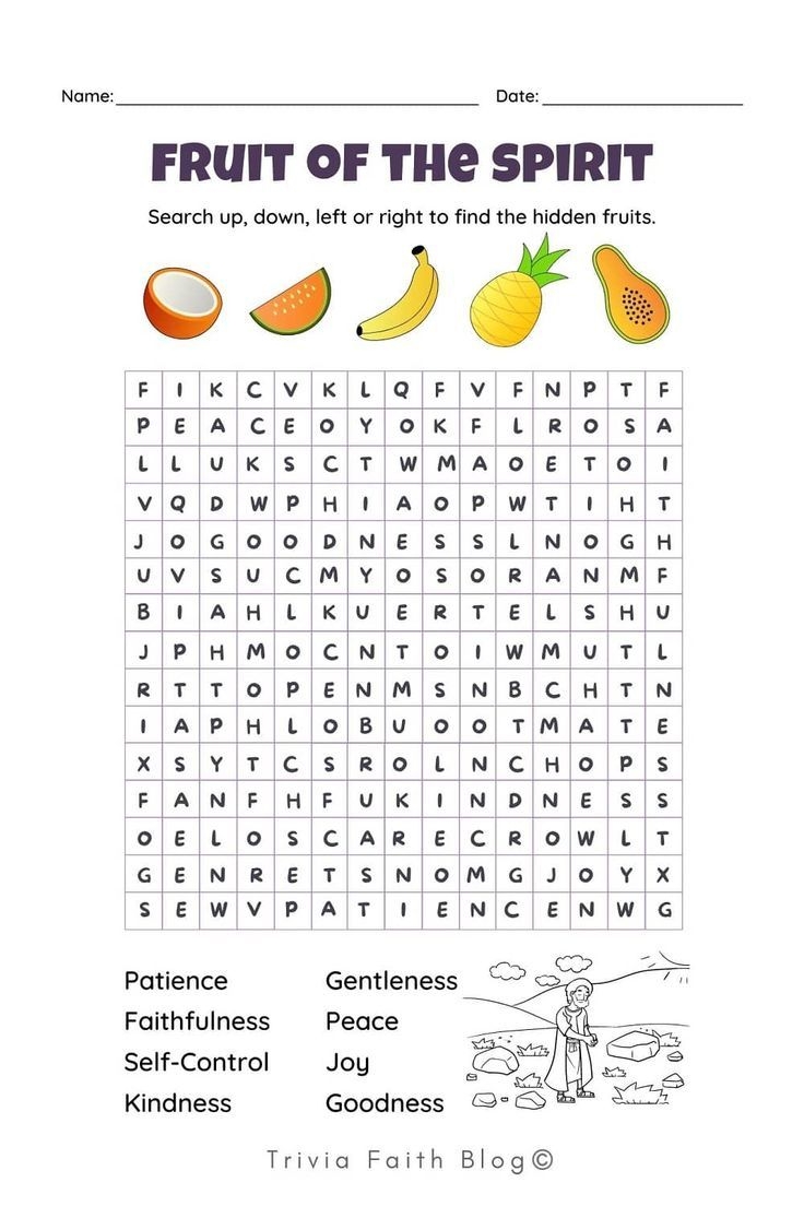 fruit of the spirit crossword puzzle printable